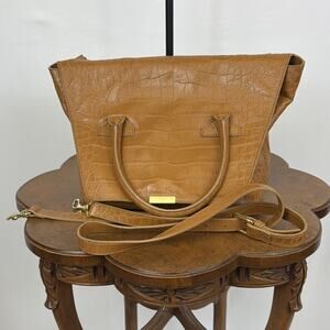 Vtg Iacucci Tan Double Strap Adj Strap Leather Snap Closure Handbag Purse Bag